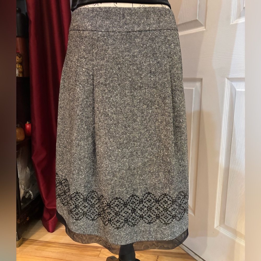 Ann Taylor Loft Wool Blend Sequined Band Tulle Trimmed Midi Skirt